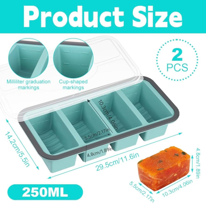 2Stück Suppen Einfrieren Behälter, Silikon Gefrierform Suppe mit Deckel 4 Gitter, 250ml Silikon Gefr