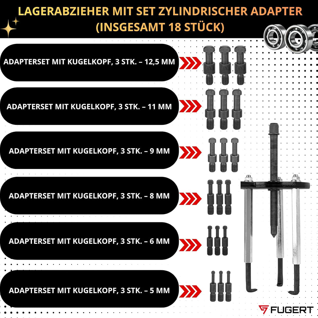 Innenlager Abzieher | Lagerabzieher Set 45–105 mm | Dreibein Kugellager Abzieher aus gehärtetem Stah