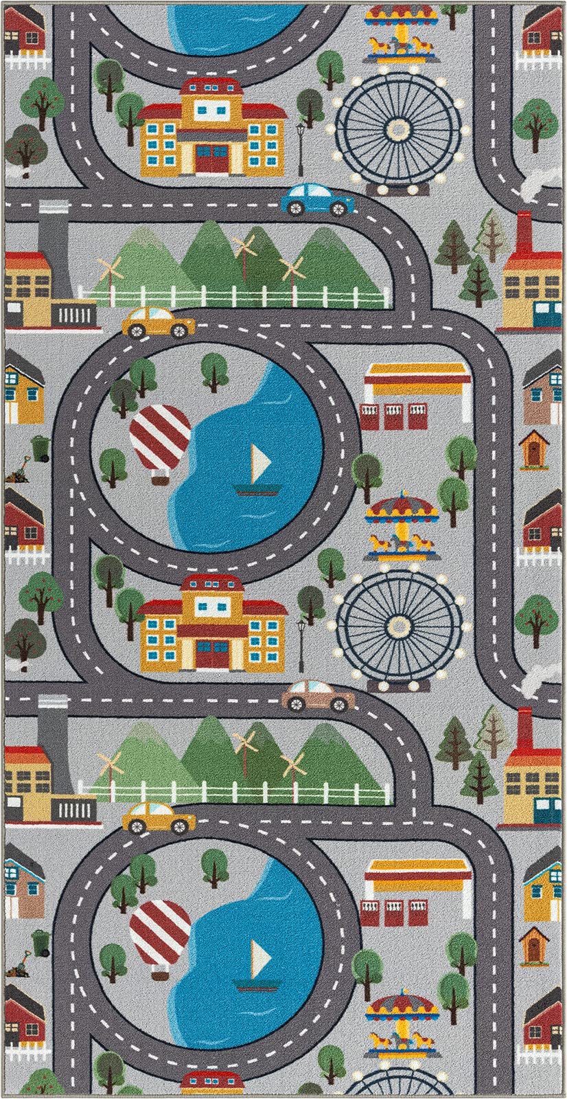 the carpet Happy Life – Kinderteppich Spielteppich Strassen- und Stadtmotiv mit Auto, rutschfest & p