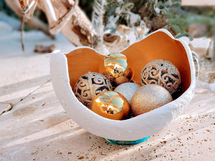 Lichtschale gold - M (20cm) - Beton weiss - Unikat handmade - Windlicht - Geburtstagsgeschenk - Deko