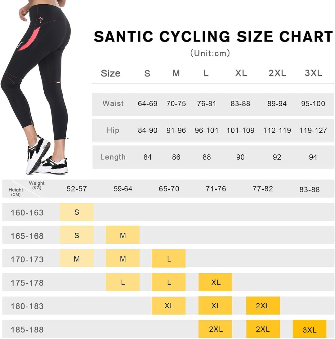 Santic Fahrradhose Damen Lang mit 4D Sitzpolster Atmungsaktive Dehnbare Radlerhose für Moutainbike L