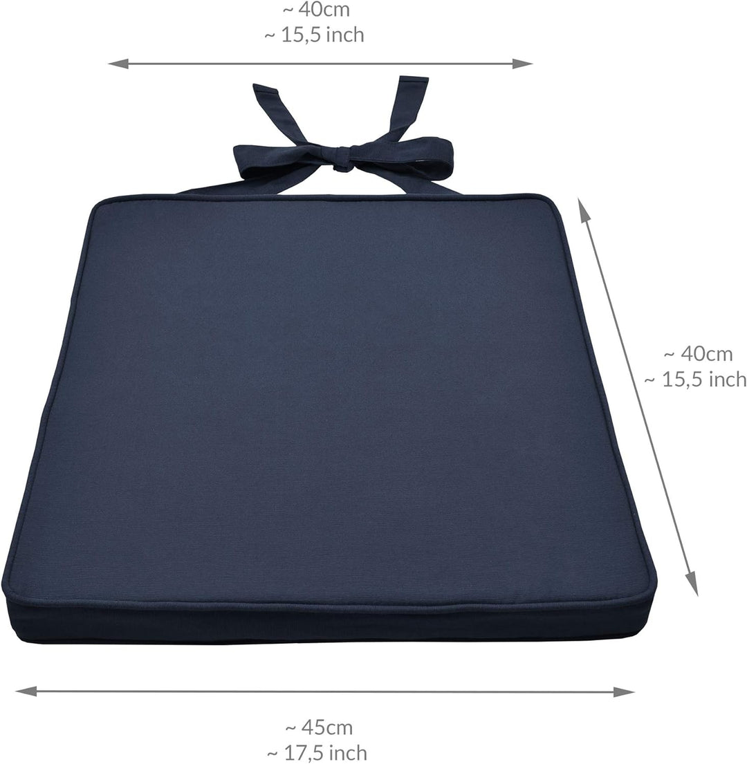 Beautissu Loft SK Stuhlkissen 45x40 cm Blau - 4er Set Stuhlpolster mit Bändern Sitzkissen für Stühle