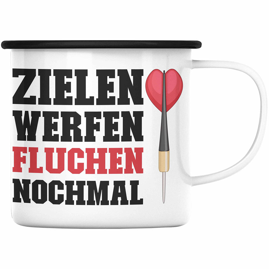 Trendation - Dart Emaille Tasse Dartpfeil Zielen Werfen Fluchen Nochmal Spruch Männer Dart-Spieler G