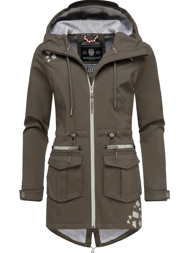 MARIKOO Damen wasserdichter Softshellmantel Softshelljacke Outdoorjacke Übergangsjacke Parka Kapuze