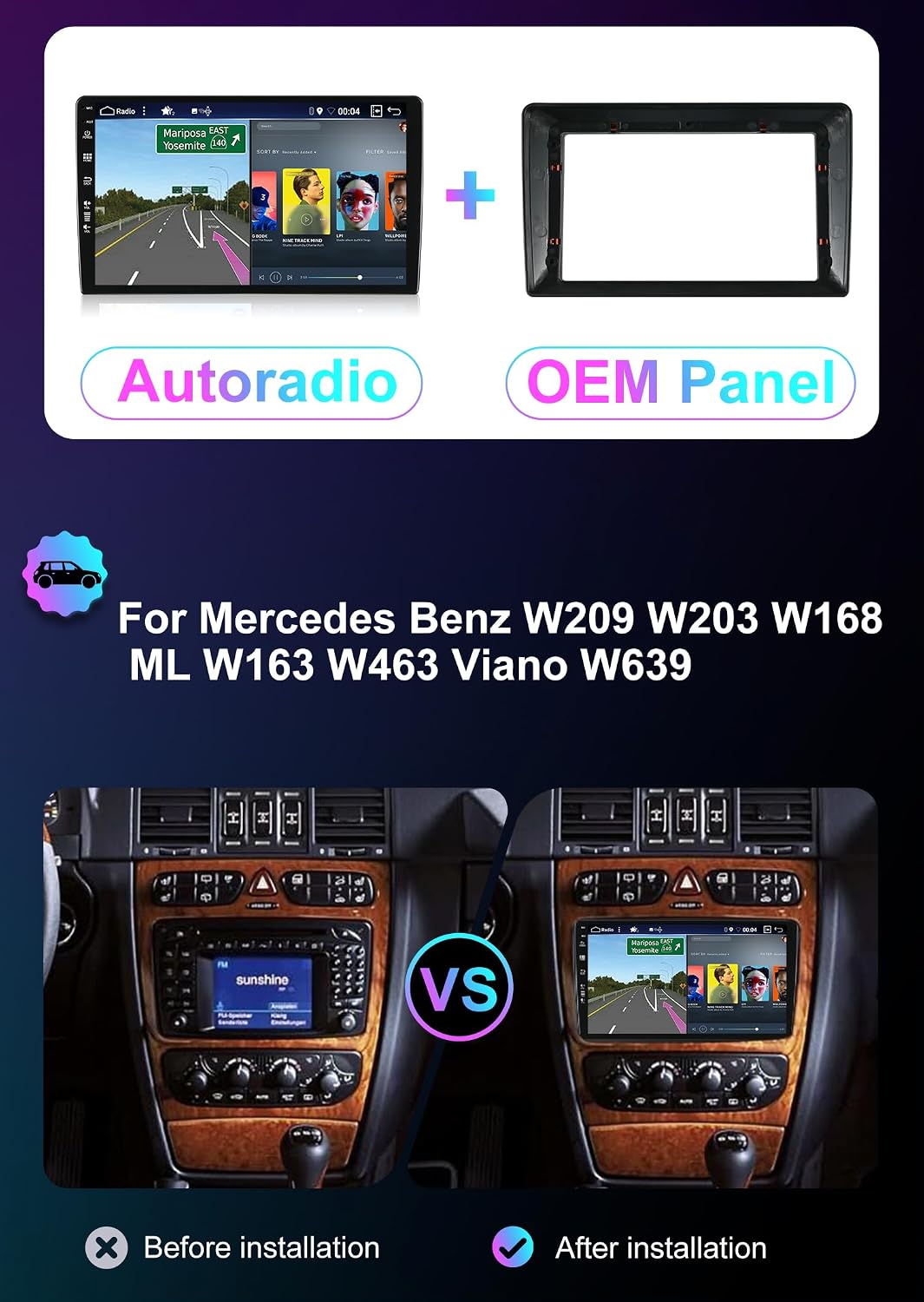 [8G+256G, 8-Core] - Android 15 IPS Autoradio für Benz W209-W203 W168 ML W163 W463 Viano W639 - Kabel