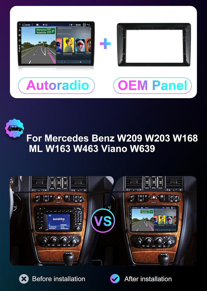 [8G+256G, 8-Core] - Android 15 IPS Autoradio für Benz W209-W203 W168 ML W163 W463 Viano W639 - Kabel