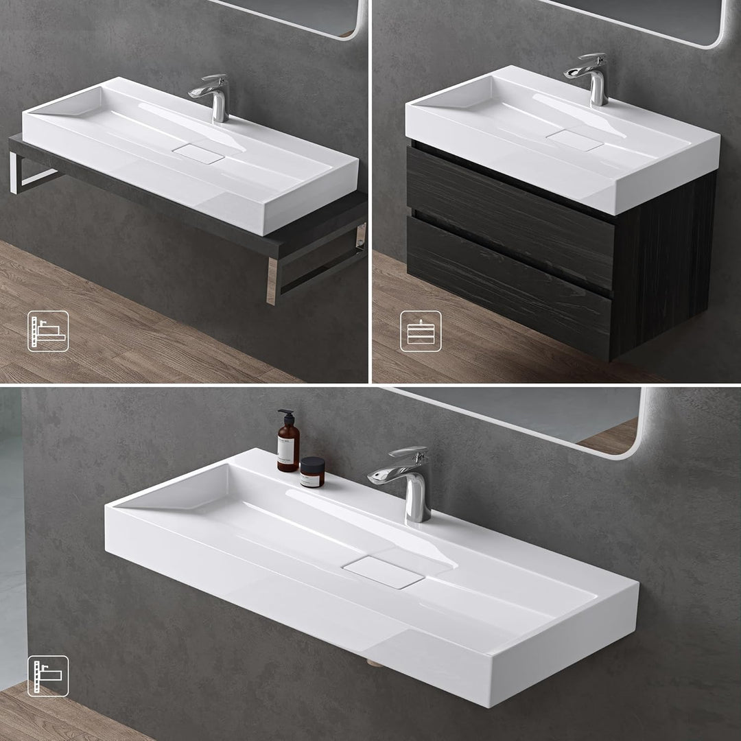 doporro Mineralguss Colossum19 Waschbecken 100x46x11 cm mit Armaturenloch Gussmarmor Waschtisch inkl