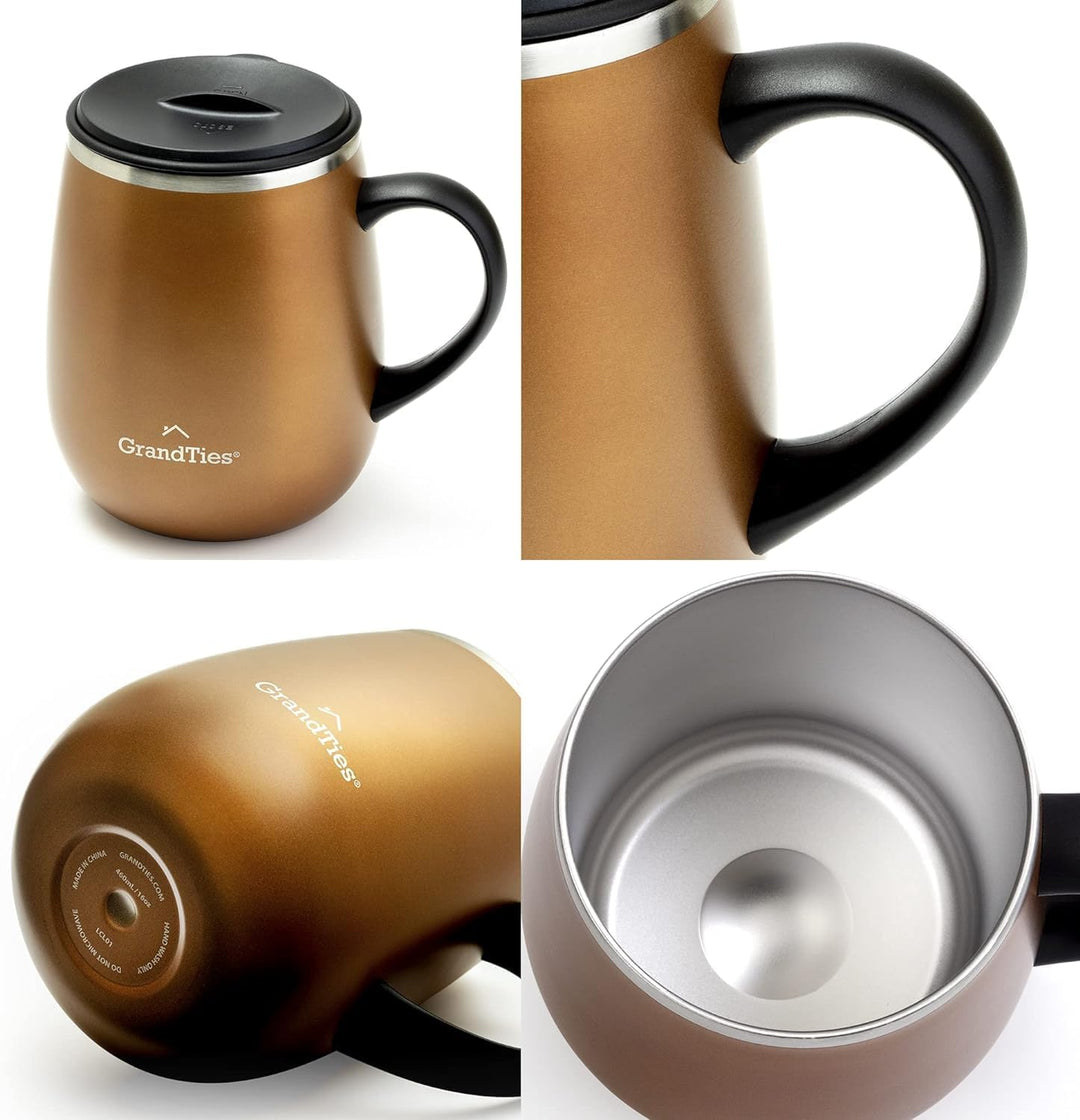 Grandties Isolierter Kaffeebecher mit Griff – Schiebedeckel für spritzwassergeschützte 460 ml-Form T