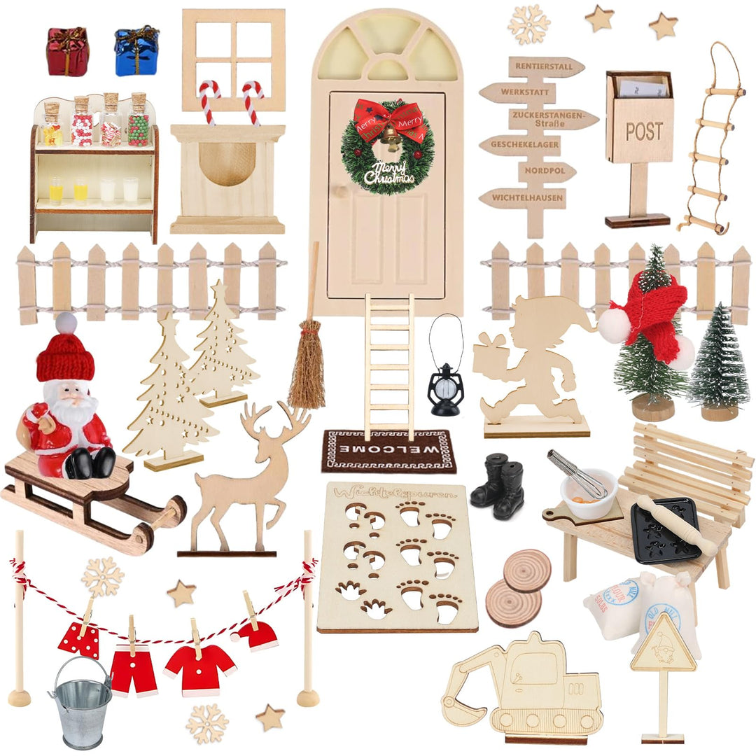EIKEJI 57 PCS Wichteltür Komplettset, Wichteltür Zubehör Weihnachten Set, Wichtel Tür Im Dunkeln Leu