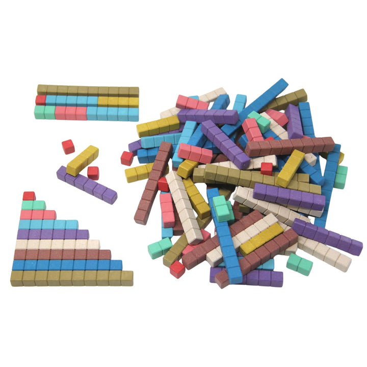 WISSNER® RE-Wood Rechenstäbe – 100 Stück in 10 Montessori-Farben, nachhaltige Cuisenaire-Stäbe aus H