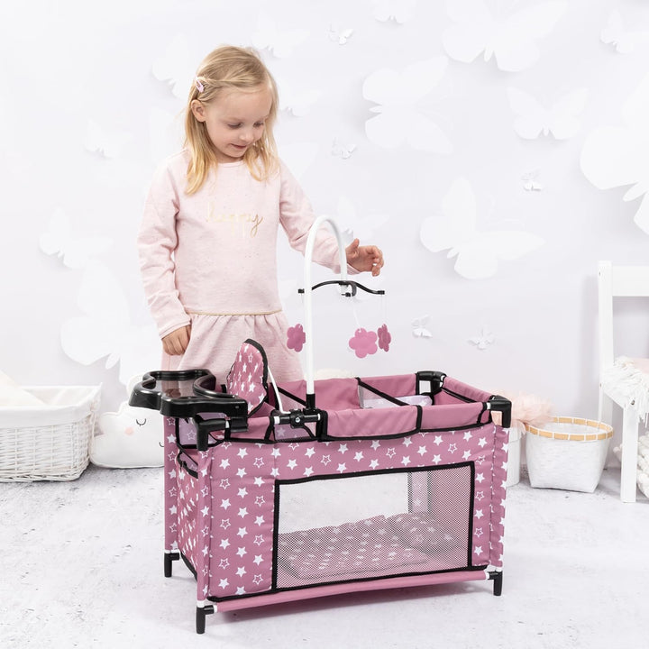 Bayer Design 62676AA Puppenbett mit Schrank, Sitz, Mobile, Ablage, Bettdecke, Kissen, Puppenzubehör