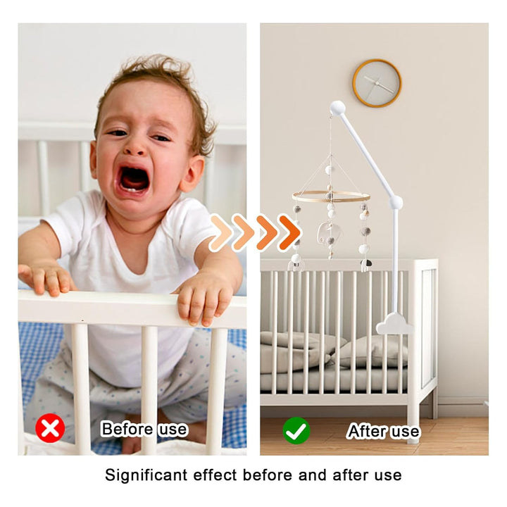 Baby Mobile Halterung, Babybett Kinderbett Mobile Halter Holz Weiss Wolken Design, Höhenverstellbar