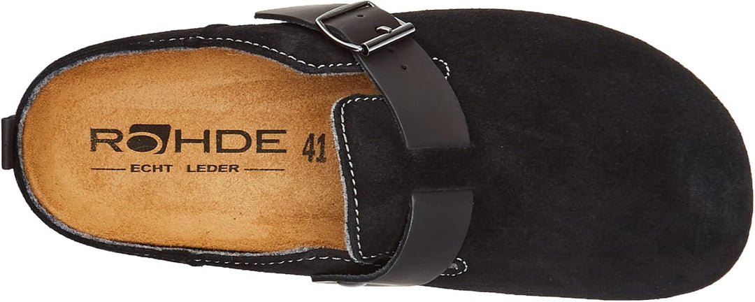 Rohde Herren Hausschuhe Pantoffeln Leder Napoli-H 6908 40 EU Weit Schwarz, 40 EU Weit Schwarz