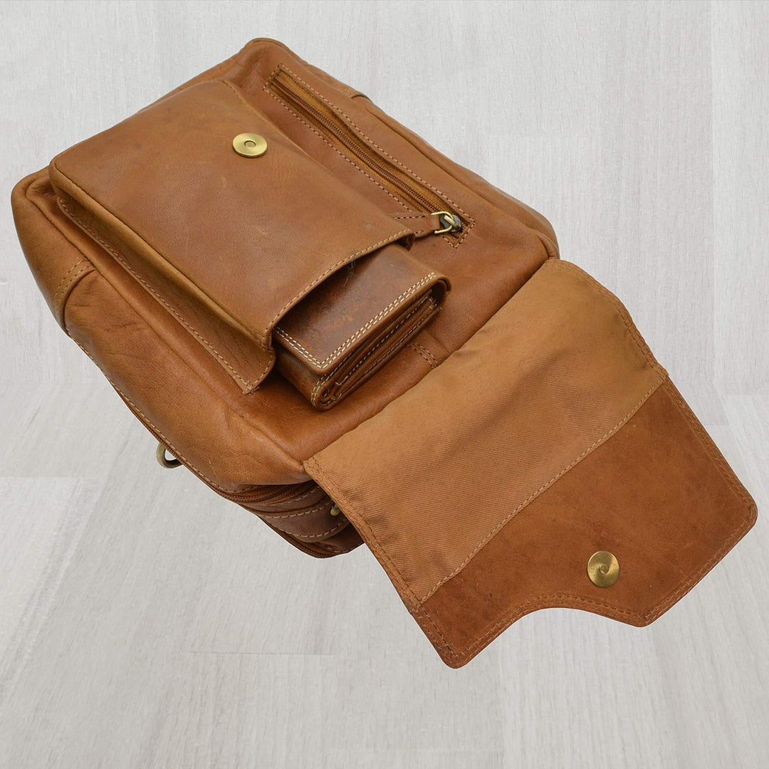 flevado Naturbelassene Leder Schultertasche Umhängetasche Unisex Büffelleder Tasche Hellbraun