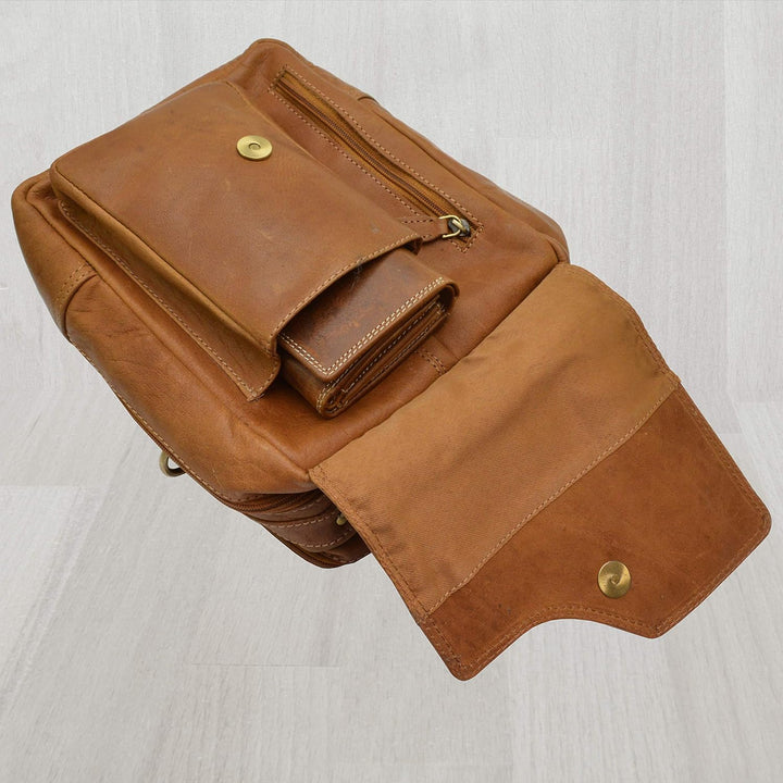 flevado Naturbelassene Leder Schultertasche Umhängetasche Unisex Büffelleder Tasche Hellbraun