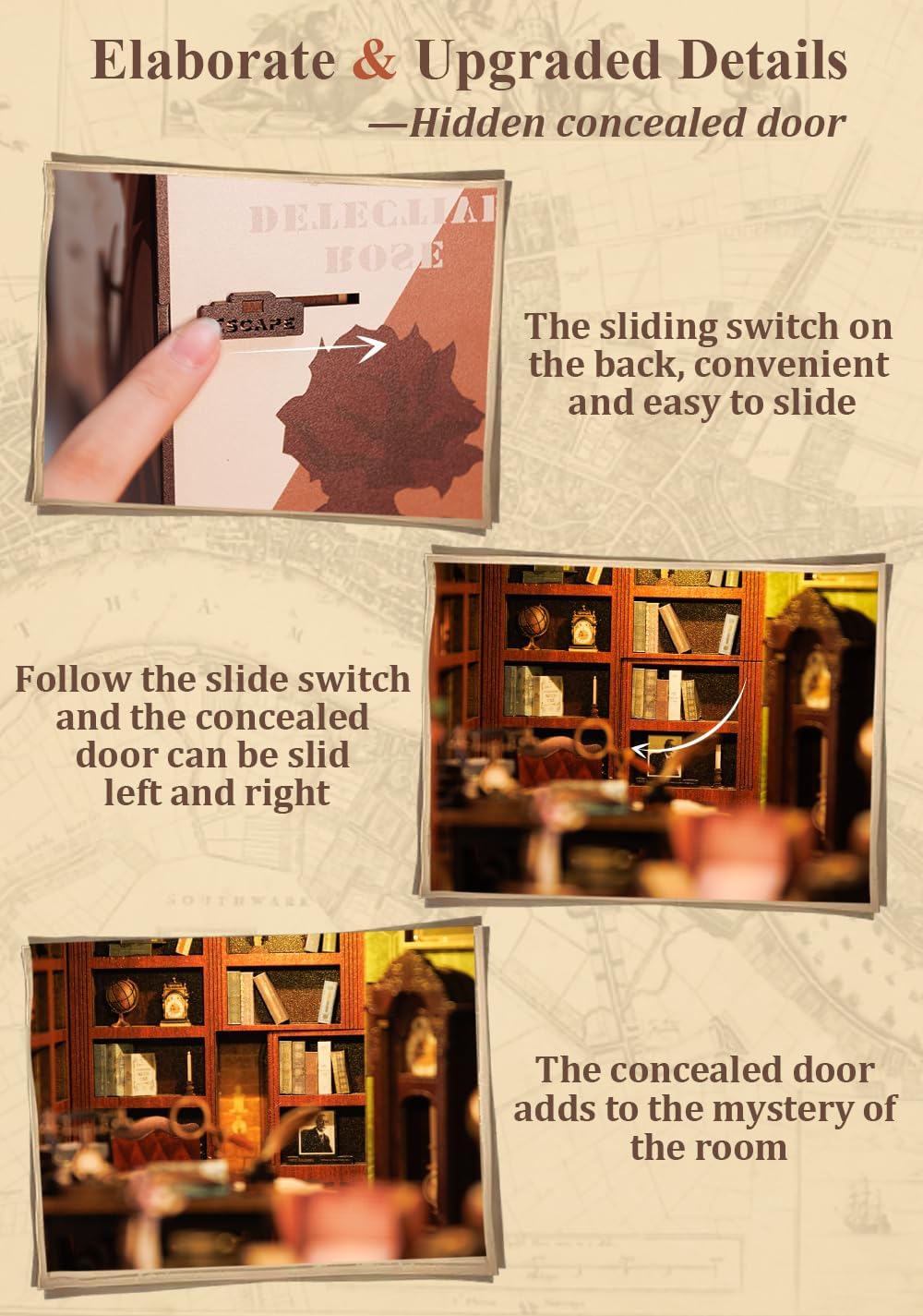 CUTEBEE Book Nook Kit mit Staubschutzhülle–DIY Puppenhäuser Miniatur Haus Kit mit LED-Licht,Booknook