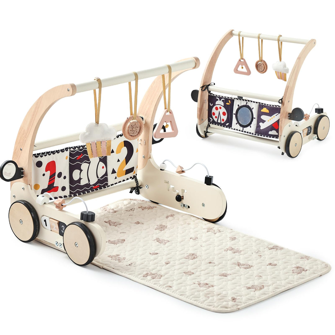 OESSUF 3 in 1 Baby Holz Lauflernhilfe Spielbogen Gym Spieldecke mit Sensorik Spielzeug, Drehzahl Lau
