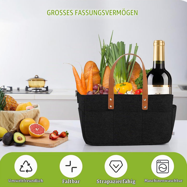 2er Filztasche Einkaufskorb, 16L Filztasche Einkaufstasche mit Fächern Shopper für Outdoor Trips, Pi