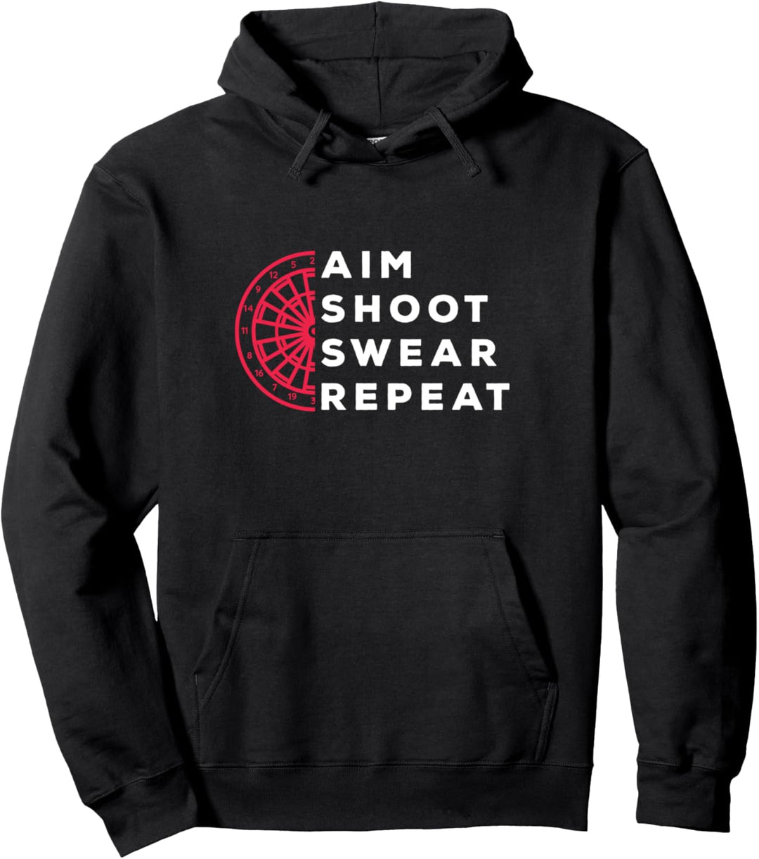 Aim Shoot Swear Repeat Dartspieler Geschenk 180 Sprüche Dart Pullover Hoodie