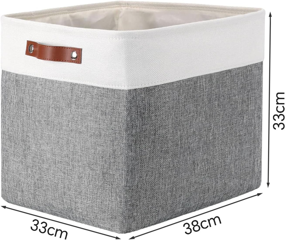 Mangata Aufbewahrungsbox Stoff, 33x38x33cm Aufbewahrungskörbe aus Stoff(Grau Weiss, 3er-Pack) Grau W
