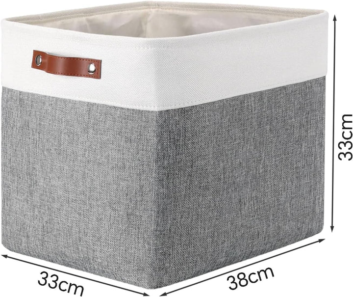 Mangata Aufbewahrungsbox Stoff, 33x38x33cm Aufbewahrungskörbe aus Stoff(Grau Weiss, 3er-Pack) Grau W