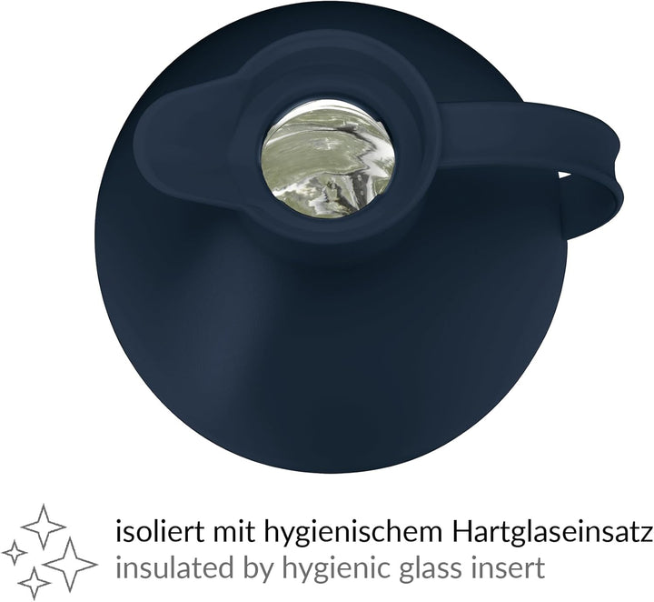 alfi KUGEL 0,94l, dark blue mat, Kunststoff-Isolierkanne mit hygienischem Hartglaseinsatz, Drehversc