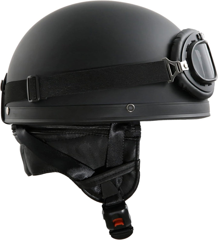 Oldtimer Motorradhelm mit Brille Grösse: XS 53/54cm, Schwarz matt XS 53/54cm Schwarz matt, XS 53/54c