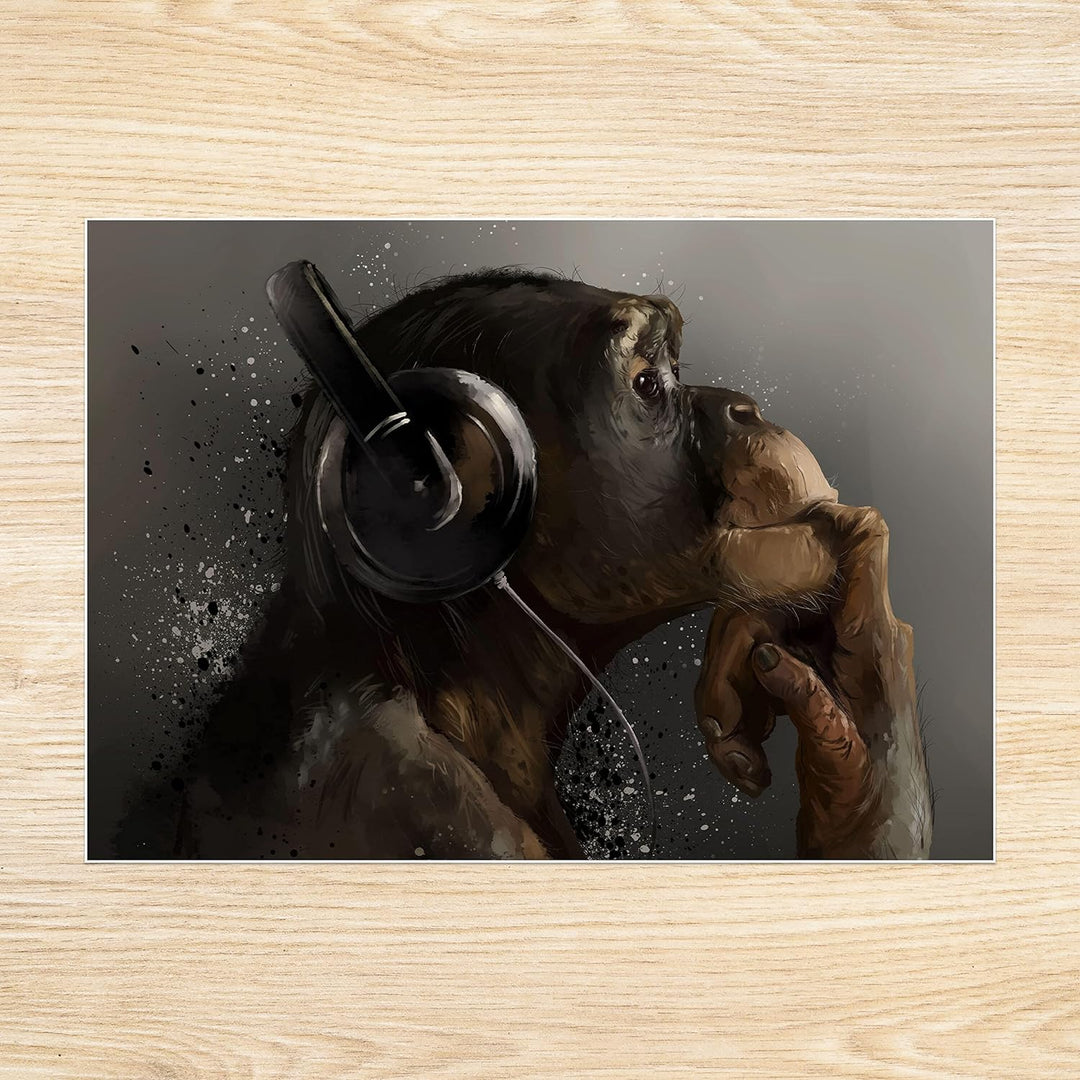 wandmotiv24 Poster als Wanddeko, Grösse Din A0, AFFE mit Kopfhörer, Headset, Musik, Tiere, Affen, Mo