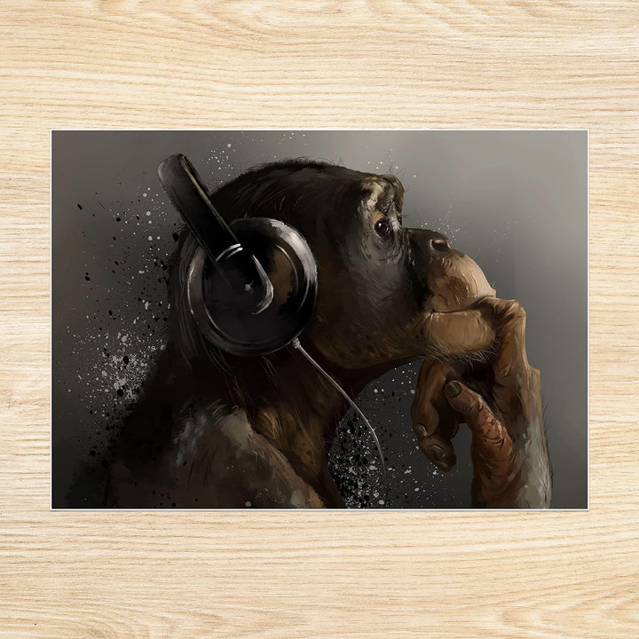 wandmotiv24 Poster als Wanddeko, Grösse Din A0, AFFE mit Kopfhörer, Headset, Musik, Tiere, Affen, Mo