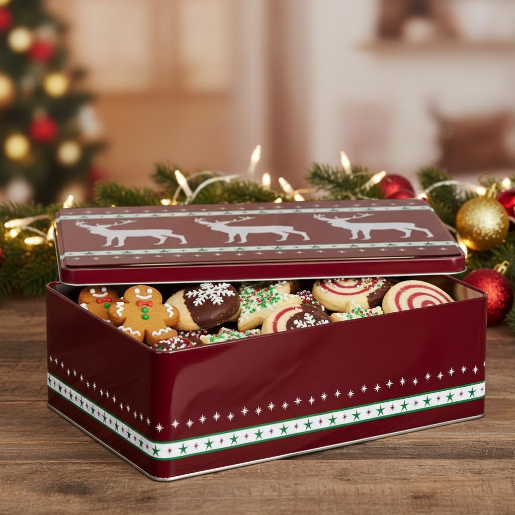 Brandsseller 5er Set Keksdose rechteckig Weihnachtsdose Plätzchendose Gebäckdose Metall Rentier 5er