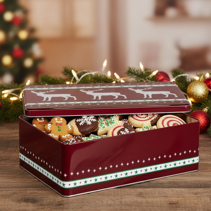 Brandsseller 5er Set Keksdose rechteckig Weihnachtsdose Plätzchendose Gebäckdose Metall Rentier 5er