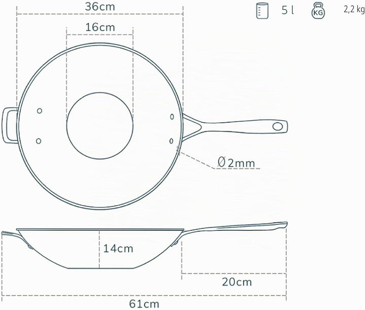 Olav Olavson® Wok Kupferpfanne mit Antihaftbeschichtung aus 5-Schicht-Material, induktions- und spül