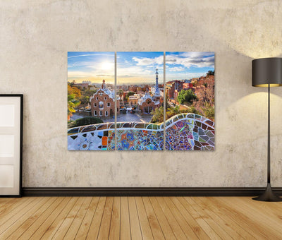 Bild auf Leinwand Barcelona Park Güell Spanien Wandbild Poster Kunstdruck Bilder Format: 130x80cm -