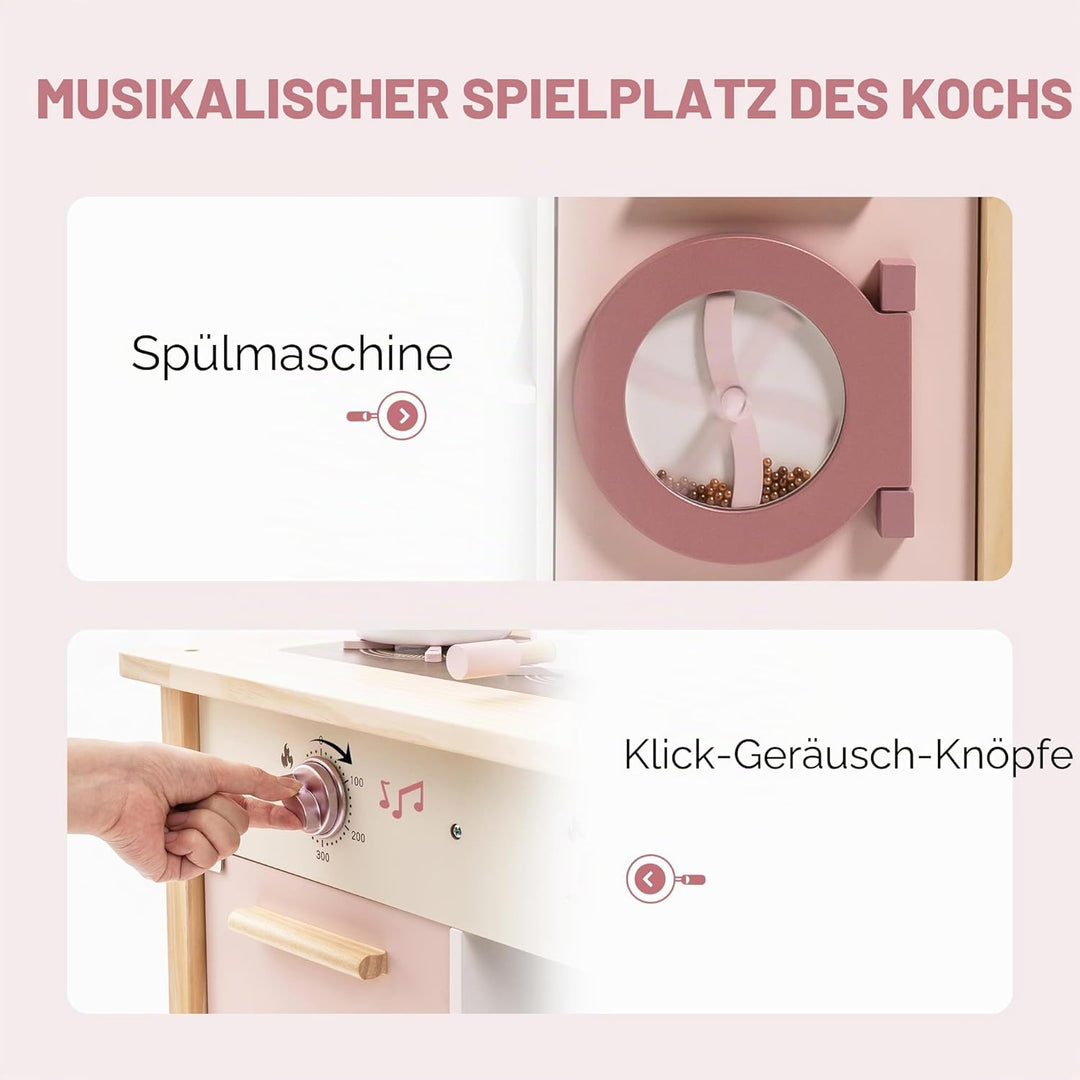 ROBUD Spielküche für Kinder Kleinkinder, Spielküche aus Holz mit realistischem Zubehör, Spielzeugküc