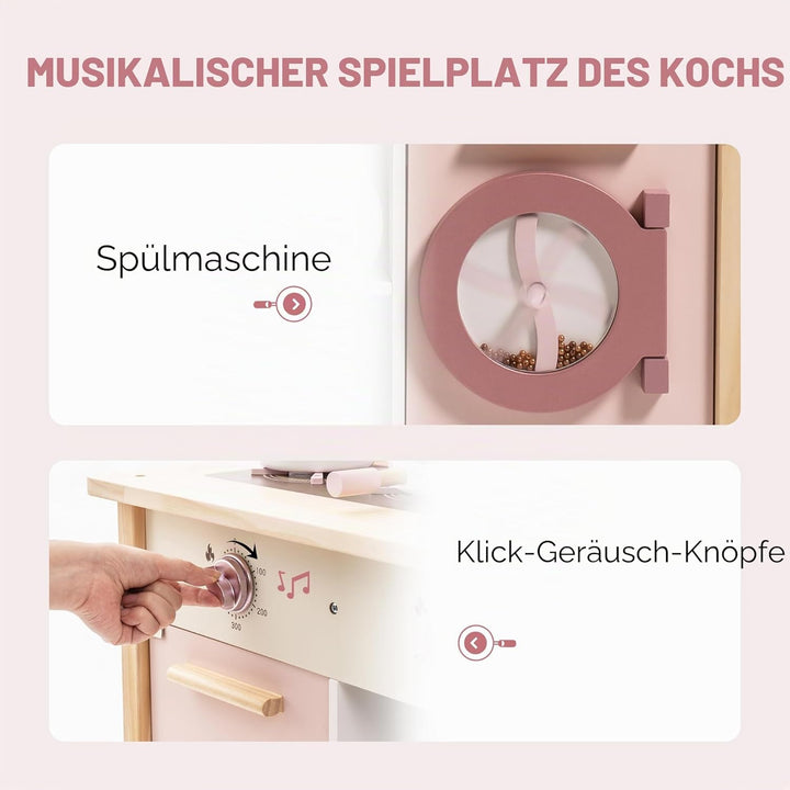 ROBUD Spielküche für Kinder Kleinkinder, Spielküche aus Holz mit realistischem Zubehör, Spielzeugküc