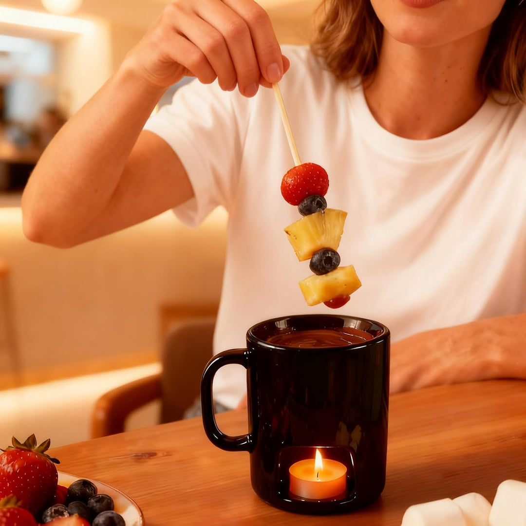 Keramik-Schokoladenfondue mit Teelicht – Tragbarer, Hitzebeständiger Schokoladen-Hot-Pot-Becher aus