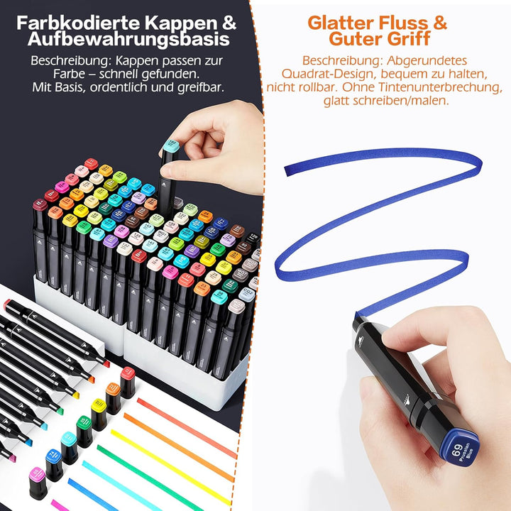 Camiki Art 80 Farben Marker-Set mit zwei Spitzen, Grafikstifte, Permanent-Kunstmarker-Set mit Traget