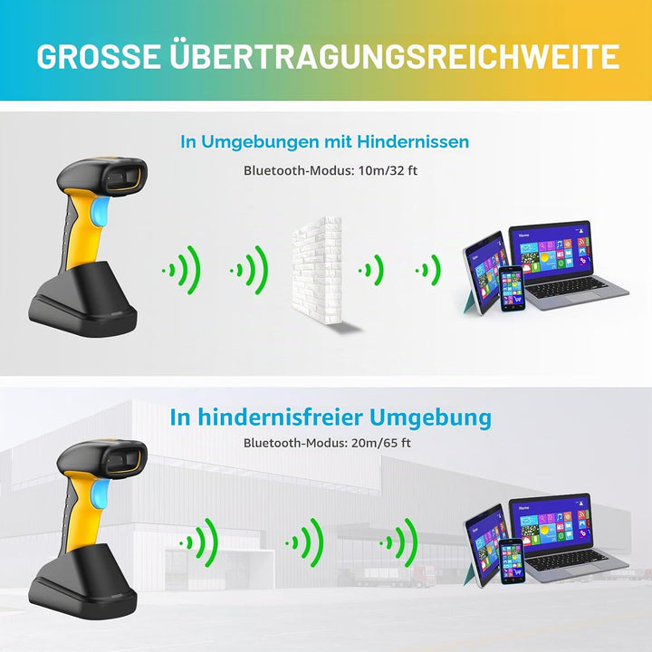 NETUM Verbesserter QR Industrie Bluetooth Barcode Scanner mit Ladestation, kabelloser 2D-1D-Barcode-
