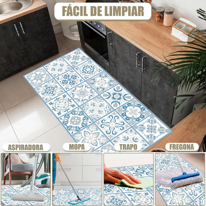 Nivellpublicitari Hydraulic Vinyl-Teppich, 120 x 60 cm, Blau - Küchenteppich - Badezimmerteppich - R