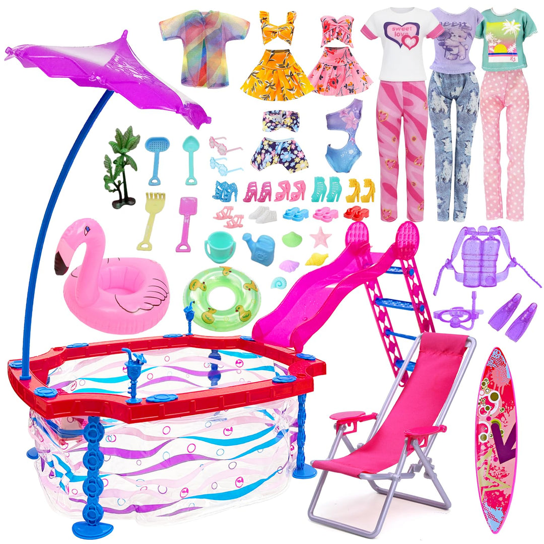 36 Schwimmbad Puppenkleidung für 11.5 Zoll Puppen Kompatibel mit Barbie Puppen, 1 Rutsche Pool 6 Som