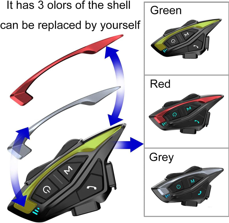 QSPORTPEAK Motorrad Bluetooth Headset,Shark08 Intercom Motorrad bis zu 8 Motorräder mit Reichweite v