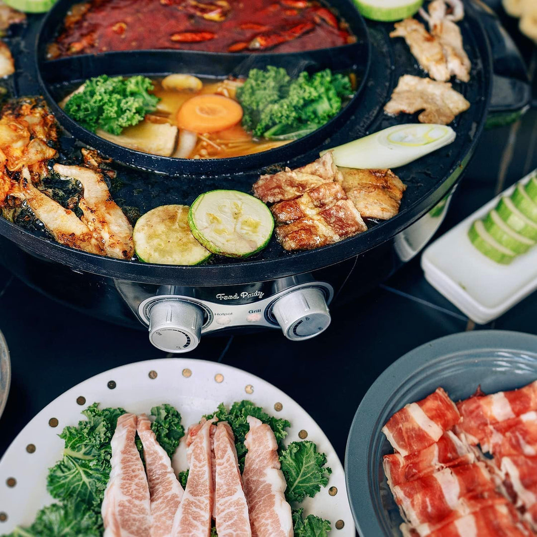 Food Party Hot Pot und Tischgrill Elektrisch Hotpot Topf Elektrogrill 220V 2200W 2 in 1 Electric Hot
