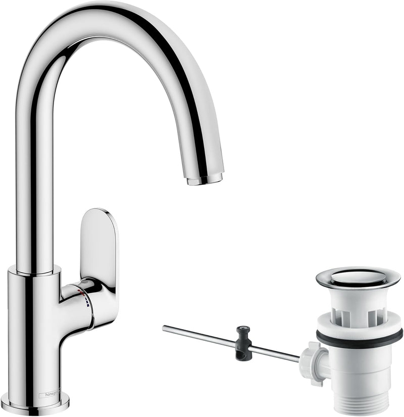 hansgrohe Waschtischarmatur Vernis Blend, Wasserhahn Bad mit Auslauf Höhe 200 mm, mit Zugstange, Bad