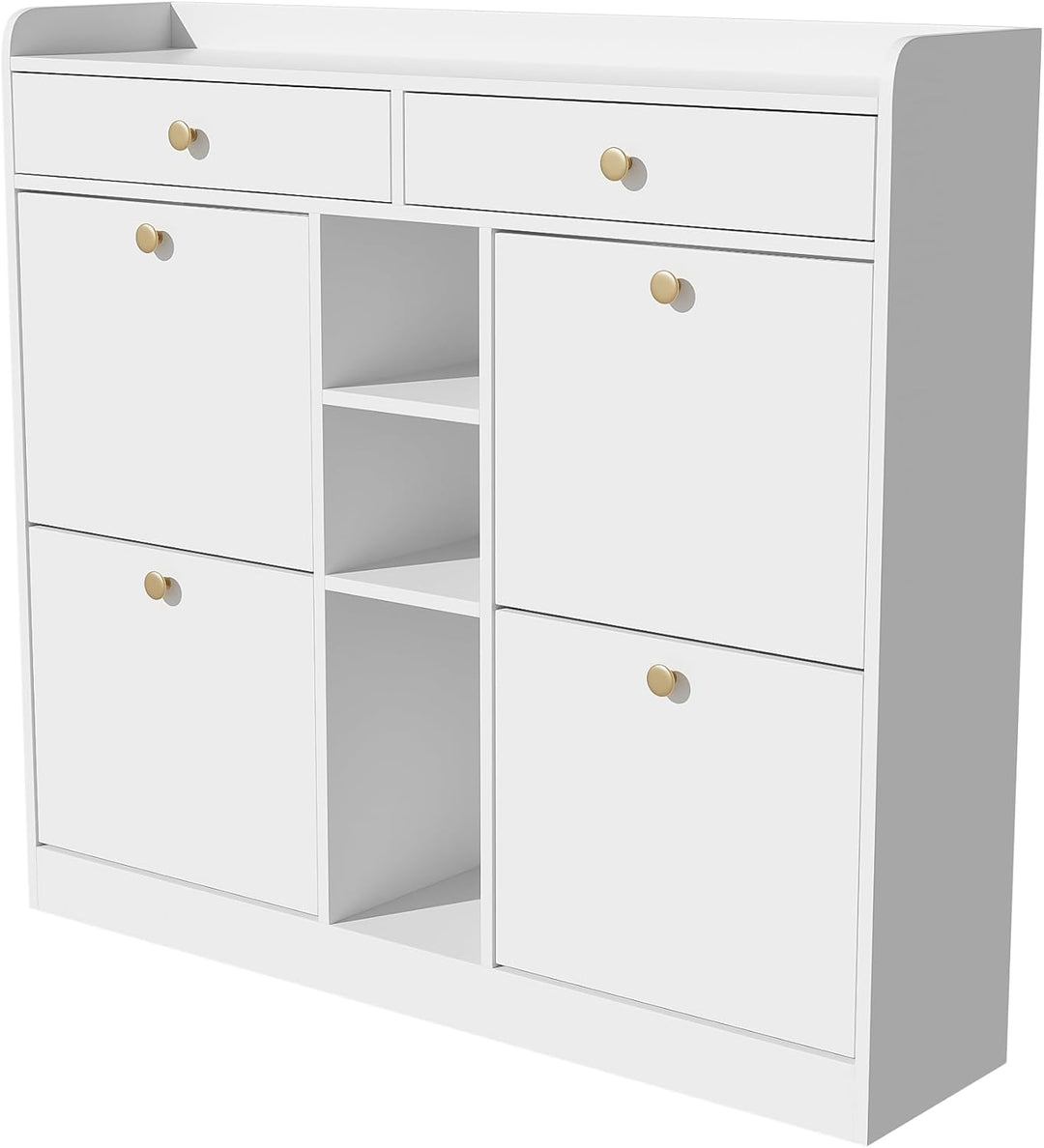 Merax Schuhschrank 110x26x100 cm, mit 4 Klapptüren 2 Schubladen 3 offenen Fächern, Platzsparender Sc
