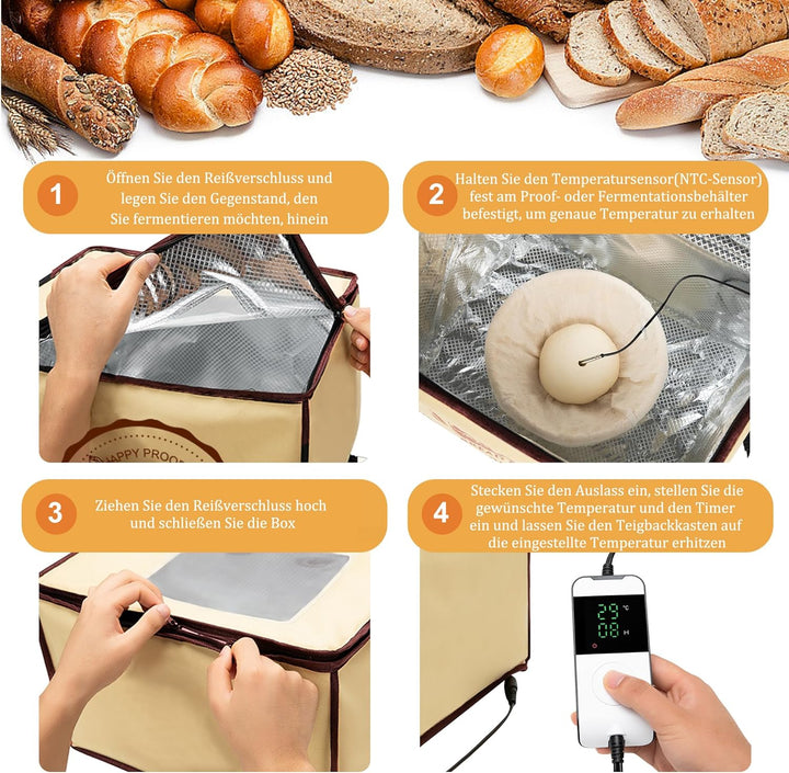 Brot Gärbox Sauerteig, Gärbox mit heizung für Brotteig Teiggärbox mit thermostat für Hobbybäcker, Fa