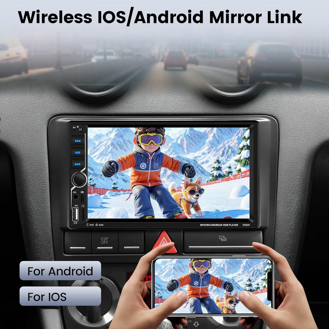 NHOPEEW 2 DIN Autoradio mit CarPlay und Android Auto – 7-Zoll-Touchscreen-Radio – Mirror Link, FM, L