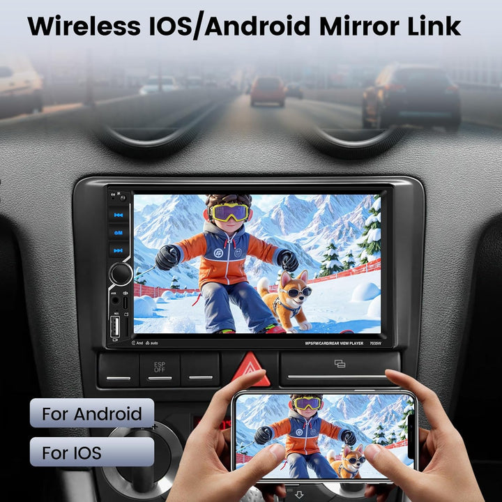 NHOPEEW 2 DIN Autoradio mit CarPlay und Android Auto – 7-Zoll-Touchscreen-Radio – Mirror Link, FM, L