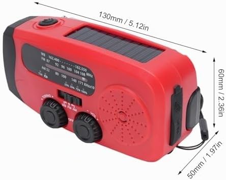 Notfall Kurbelradio mit AM/FM/WB,2000mAh Solar Handkurbel Radio,Tragbares Wetter Überleben mit LED-T