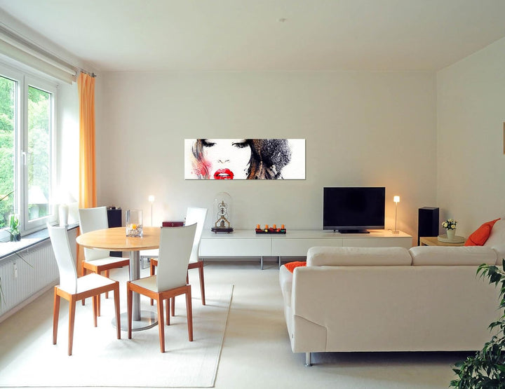 Paul Sinus Art Panoramabild auf Leinwand und Keilrahmen 150x50cm Handmalerei Mädchen Frau Gesicht