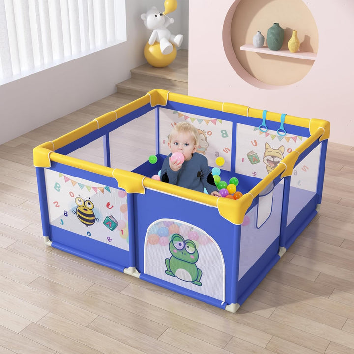 HENGMEI Baby Laufgitter Laufstall Absperrgitter 127x127cm Aktivitätszentrum mit Rutschfester Basis,